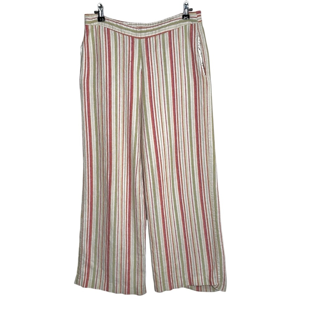 Coldwater Creek Striped Linen Blend Wide Leg Pants M | Pockets Retro Spring Boho